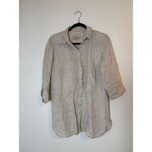 Vintage Marks and Spencer Linen Tunic Button Up Shirt Pintuck US M UK 12